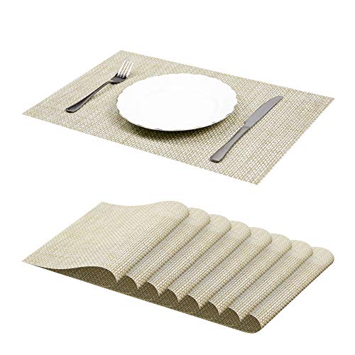 Jujin Juego de 8 Manteles Individuales Antideslizantes, Lavables, PVC, Resistentes al Calor, para Mesa de Comedor Beige
