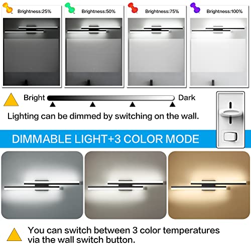 Image of PRESDE LED Bathroom Vanity Light,Modern Black 32 Inch LED Wall Lighting Fixture Over Mirror 3CCT