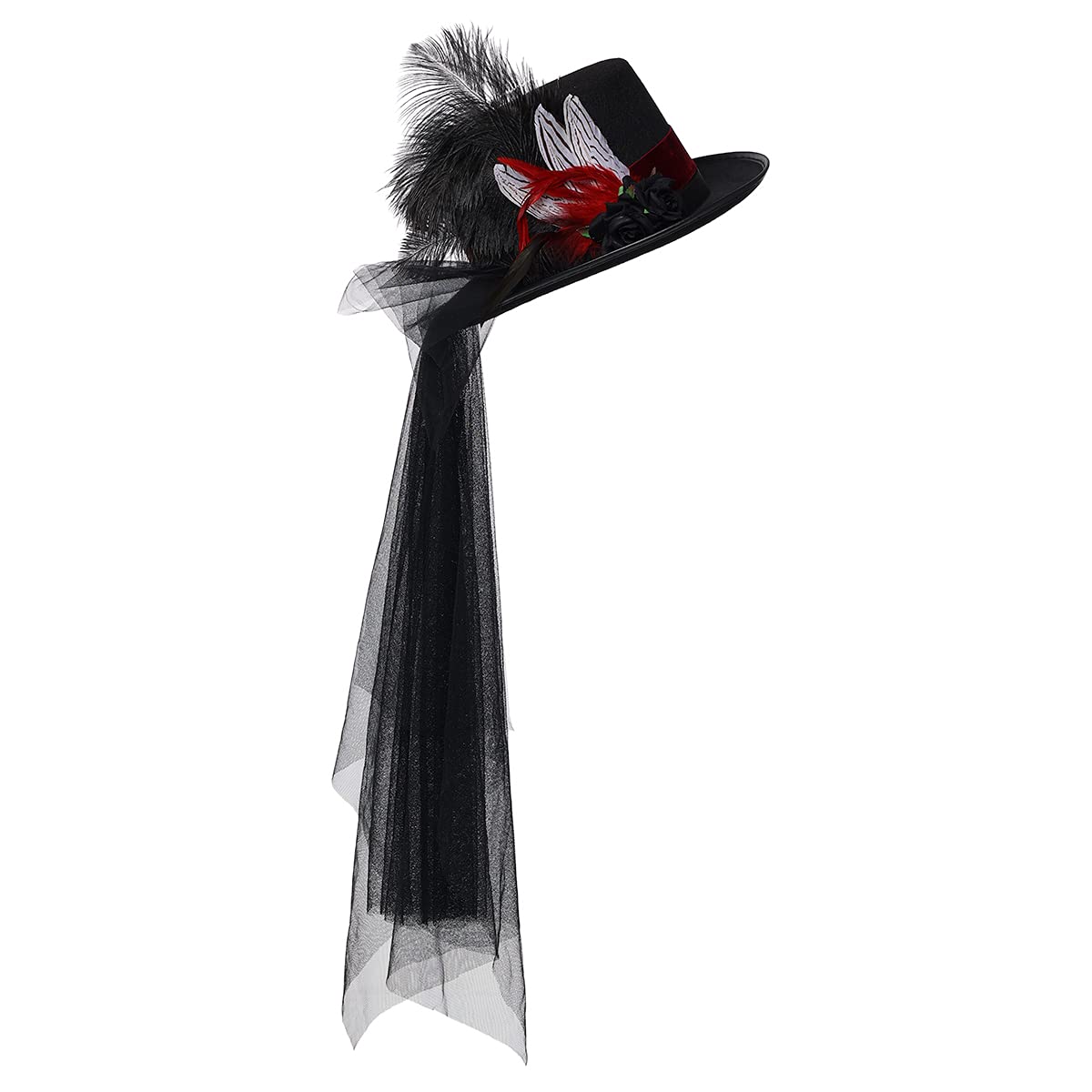COSDREAMER Women Black Gothic Steampunk Top Hat Irregularly Veil Hat Themed Party Hat (04-black) — image 1