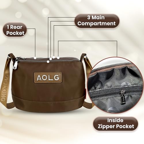 Image of Storite Large Nylon Crossbody Bag for Women, Waterproof Sling with Multi-Compartment & Adjustable Strap - Brown (23x18x10 cm)