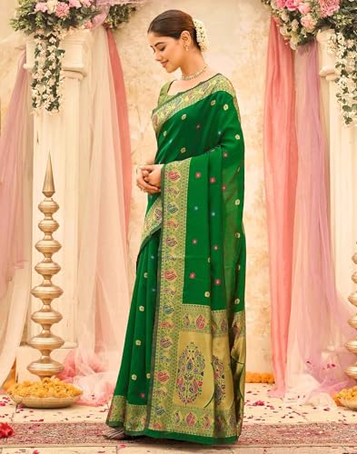 Image of SIRIL Women's Weaving Paithani Silk Saree With Unstitched Blouse Piece