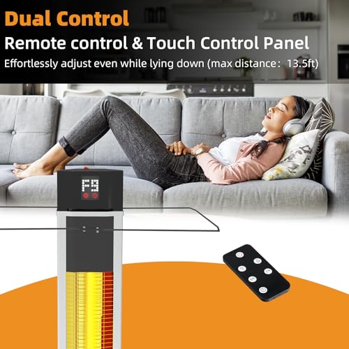 Outdoor Patio Heater, 1500W Infrared Patio Heater with Remote, 9 Heat Levels, 24H Timer, Tip-Over & ip34 Protection, 35In Towel Space Heater for Backyard, Garage, Office, Indoor Use