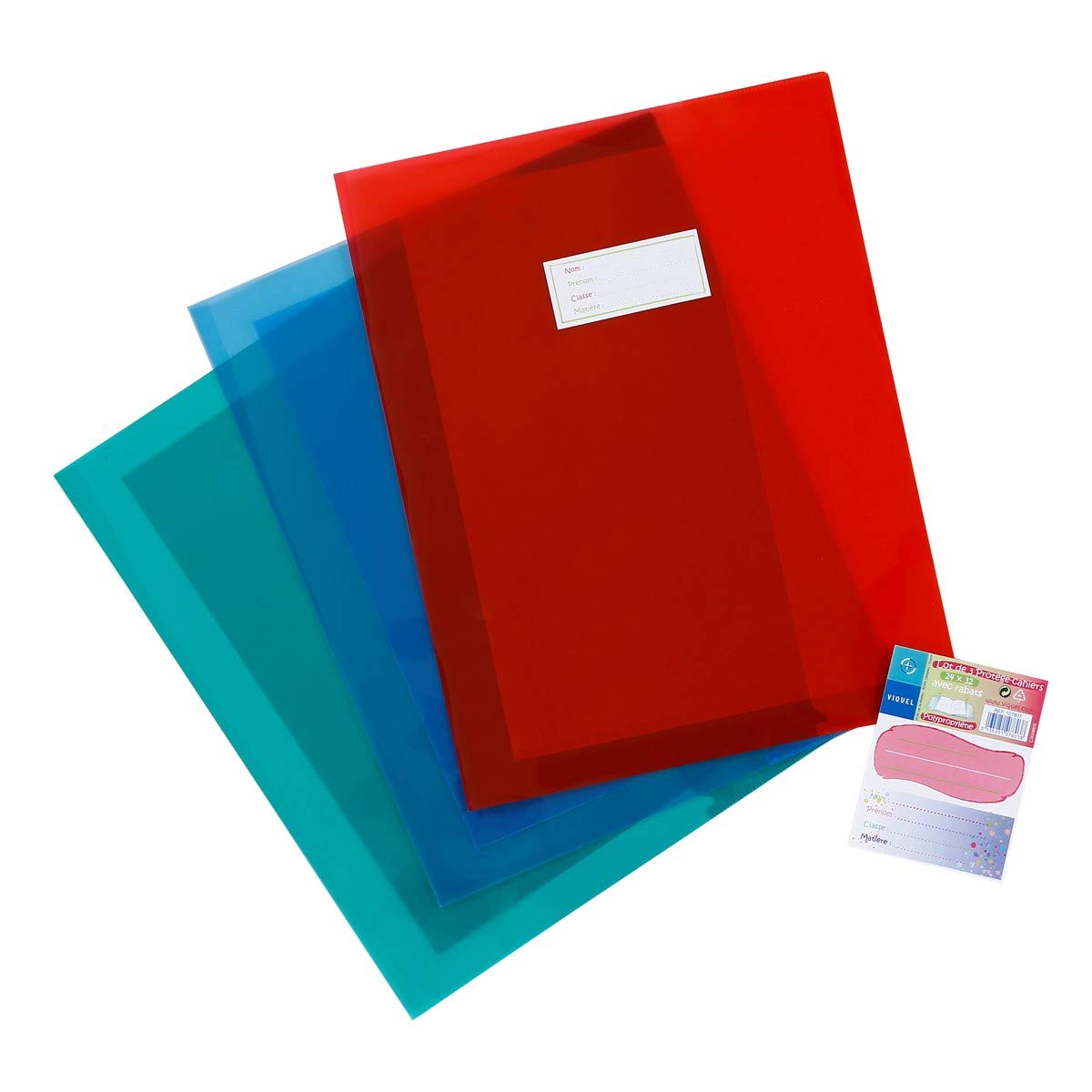 Viquel - Lot de 9 Protèges Cahiers 24X32 Transparents avec Rabats et Étiquette