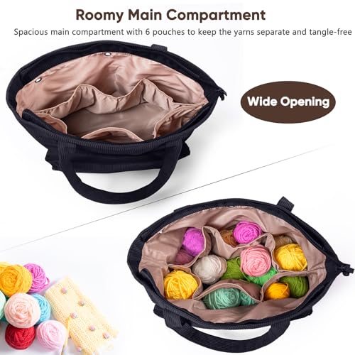 Image of MYBAGZING Large Yarn Tote Organizer - Corduroy Knitting Storage Holder for Yarn, Hooks & Accessories, Portable Craft Carryall for Crocheting Lovers, Mother's Day Gift