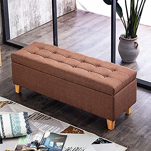 Pouf coffre en lin marron clair 60x40x45 cm pour le rangement du salon