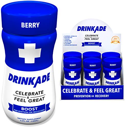 DrinkAde Boost (6 Pack) Hydration & Recovery Drink with Caffeine, Electrolytes, Vitamin B, Milk Thistle for Energy and Liver Detox, Only 5 Calories, No Sugar, Vegan, Non-GMO