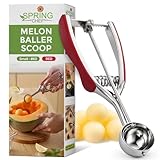 Spring Chef Red Small 1 Tbsp Stainless Steel Cookie Scoop for Baking - Multifunctional Melon Baller - #60 Cookie Dough Scoop with Trigger Release for Ice Cream, Protein Ball - Fruit Scooper and Baller
