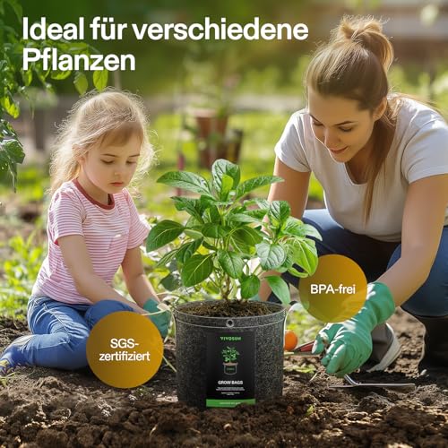 Image of VIVOSUN 5-Pack 3 Gallon Grow Bags, 500G Thick Nonwoven Fabric Pots with Strap Handles, Multi-Purpose Rings, for Low Stress Plant Training Fruits, Vegetables, and Flowers