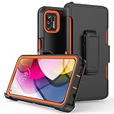 Moto G Stylus 2021 Case,Heavy Duty Hard Shockproof Armor Protector Case Cover with Belt Clip Holster for Motorola G Stylus 2021 Phone (Black+Orange)