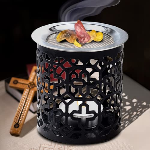 Resin Incense Burner With Tealight, Made From Iron, Black Height 3.15 Inch #TOP2