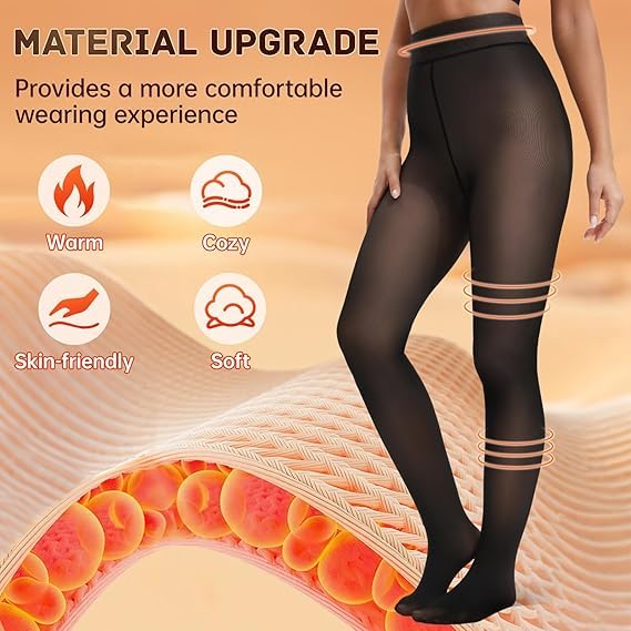Image of HONGTEYA Fleece Lined Tights Women Winter Thermal Leggings Pantyhose Fake Translucent Thick Warm Sheer Tights (US, Alpha, X-Large, Regular, Regular, Fake Translucent gold)