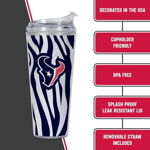 Image of Rico Industries NFL Football Glitter 24oz Acrylic Glitter Tumbler with Hinged Lid, Officially Licensed Double Wall Tumbler with Straw