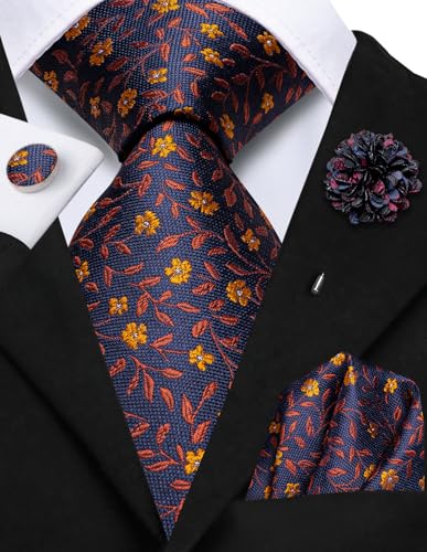 Image of Hi-Tie Men's Tie Lapel Pin Set Pocket Square Cufflinks Formal Woven Silk Tie Sets Wedding Party
