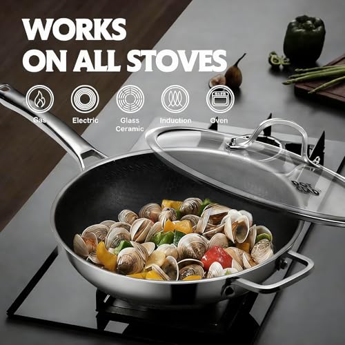 Wok de acero inoxidable 12 pulgadas con tapa y revestimiento antiadherente miniatura 2