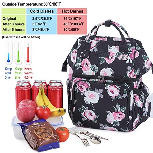 Image of AmHoo Insulated Lunch Box Cooler Backpack Waterproof Leak-Proof Lunch Bag Tote for Men Women Hiking Beach Picnic Trip with Strongest YKK Zipper Rose Flower Pattern