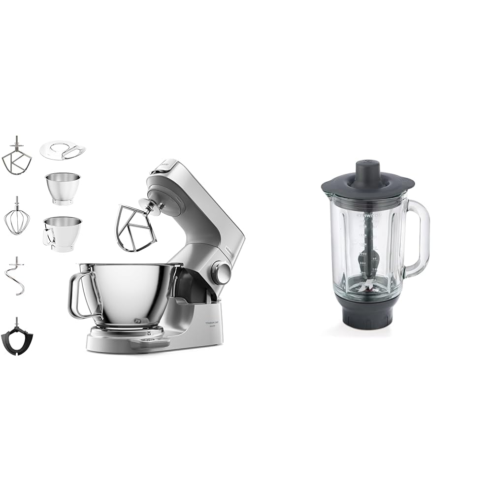 Kenwood Titanium Chef Baker KVC85.004SI Küchenmaschine mit integrierter Waage & ThermoResist Glas-Mixaufsatz KAH359GL