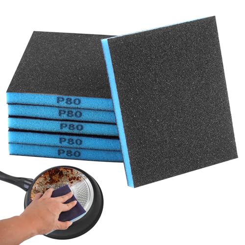 6 Piezas Lija Esponja Fino, Grain 80 Esponja de Lijado para Metal, Húmeda y Seca Taco Abrasivo, Lavables y Reutilizables Abrasivas Grano para Madera Bloques, Metal y Pintura, Pared de Muebles