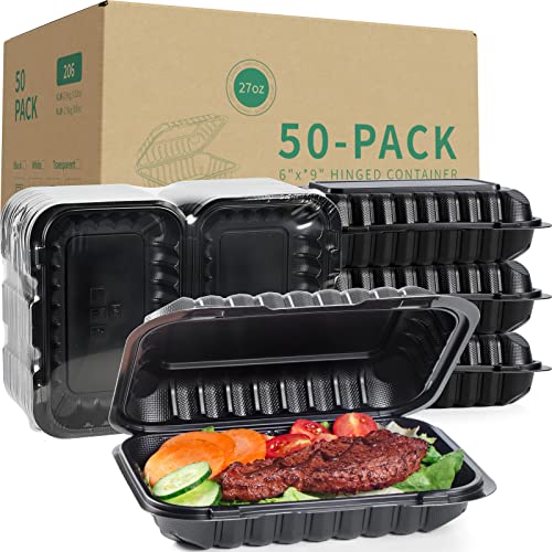 Yangrui Clamshell Take Out Containers, Shrink Wrap 50 Pack 9 X 6 Inch 28 Oz Plastic Hinged To Go Containers Microwave Freezer Safe Bpa Free Biodegradable Meal Prep Container #TOP19
