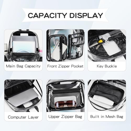 Cusangel Clear X-Large Backpack Heavy Duty Clear BookBag,17.5inch TPU Large Capacity See Through Backpack for Sport Events,Travel,Plastic backpacks for 15age+ 6