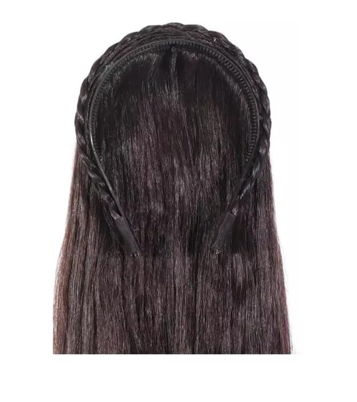 Hair Extension Long Straight Wig with Hair Band Braid Synthetic Hair Wig Juda Accessories Nakli Baal Brown Hair Extension Synthetic Hair Extensions Women and Girls-image-4