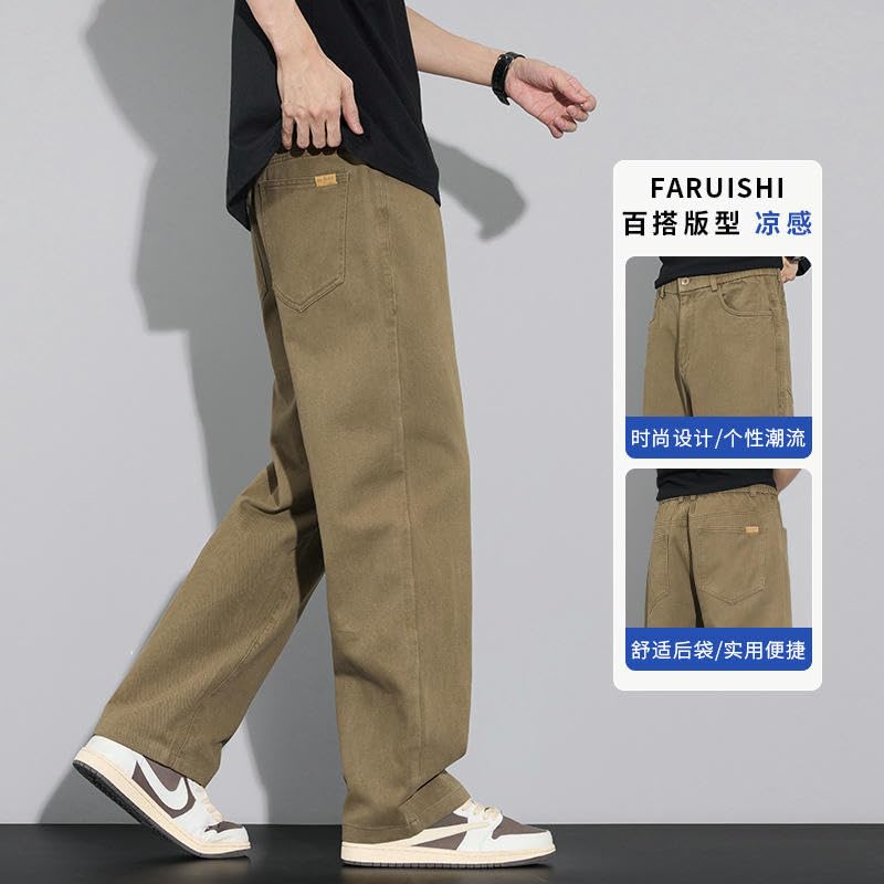 Men's Summer Cotton Loose Wide Leg Versatile Breathable Drape Straight Casual Pants2