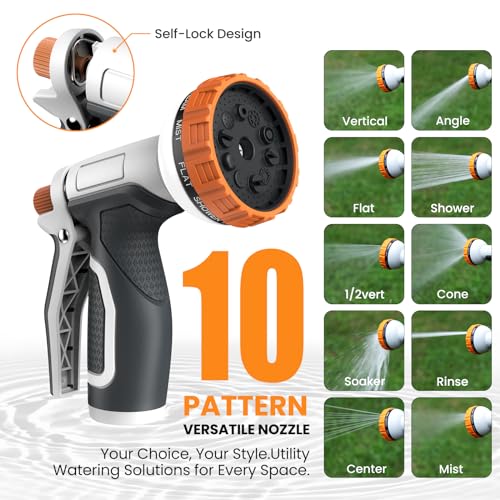 Retractable Garden Hose Reel 100ft, 1/2" Reinforced Leak-proof Water Hose With 10-Pattern Nozzle, Slow Rewinding, UV Resistant, Durable Brass Fittings, 3-Layer PVC, 180 Swivel Bracket