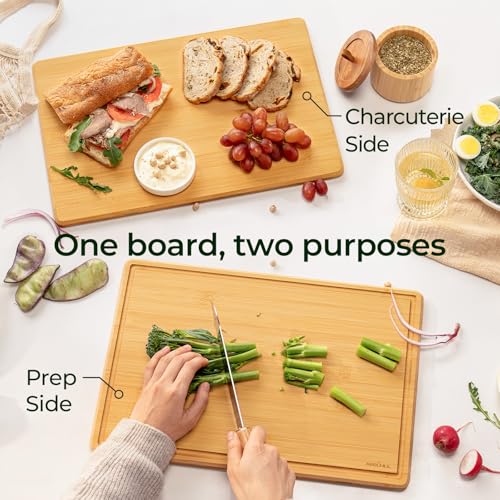 Keechee 2Pcs Cutting Board with Non-slip Mat, Bamboo Cutting Boards for Kitchen Meal Prep & Serving - Wood Serving Board Sets with Deep Juice Groove Ideal Kitchen Gifts — view 6