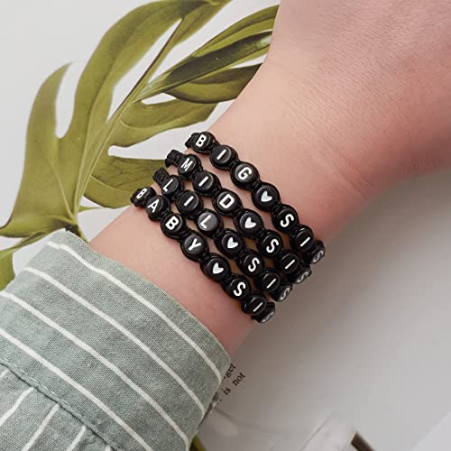 Image of seensea Personalized Name Bracelets for Family Sisters BFF Grandmother Mother Little Sister Bracelet with Letters Black Rope Woven Braided Adjustable Bracelets