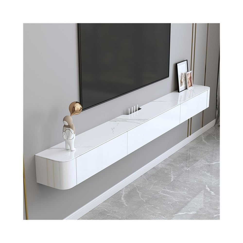 Consola de televisión Soporte flotante for TV con espacio de almacenamiento, consola multimedia montada en la pared escritorio tablero roca for debajo del televisor, estilo moderno(Blanco,150x24x19cm)