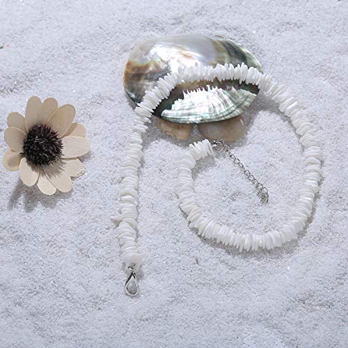 Natural Puka Shell Necklace Clam Chips Shells Handmade Hawaii Wakiki Beach Choker Necklace with Extended Chain3