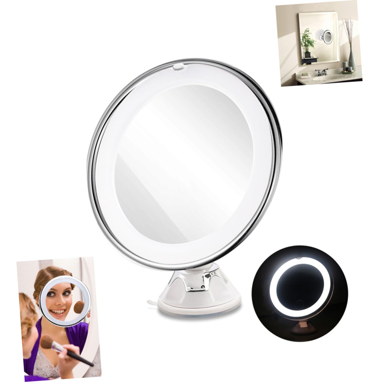 Espejo de Maquillaje con Aumento y Luz LED Espejo de Tocador Redondo Ventosa para Baño y Cosmética