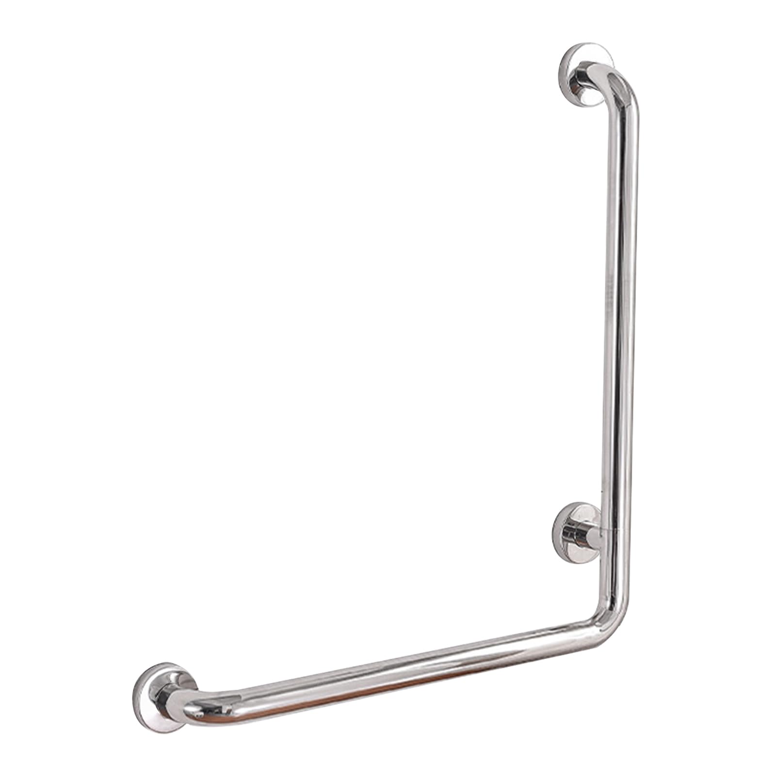 Maniglia di sicurezza da bagno, in acciaio inox lucido, 70 x 50 cm, a forma di L, per docce, angolo verticale, antiscivolo, per donne incinte, anziani e handicap (argento, sinistra)