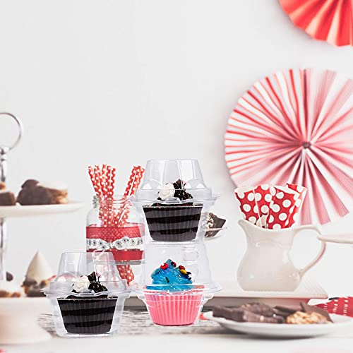 Nplux 50 Pack Individual Cupcake Containers Plastic Cupcake Boxes Cupcake Holders Stackable Deep Dome Cupcake Carrier #TOP7
