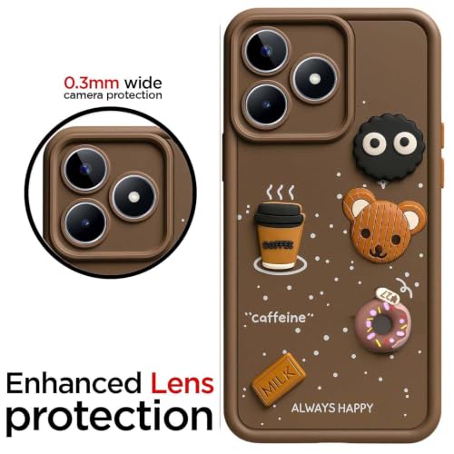 Image of Bintage Cute Fun Taddy Cartoon 3D Ball Bear Milk Donut Coffee Cup Silicon Case Full Body & Camera Protection Back Cover Compatible for Realme C53 - Brown