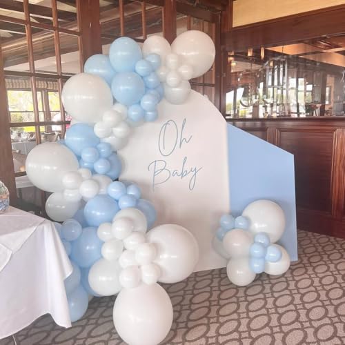 Image of 200Pcs Blue and White Balloon Garland Arch Kit - Light Blue White Balloons 18 12 10 5 Inch Different Size Balloons for Birthday Baby Shower Bachelorette Gender Reveal Party Decoration Supplies