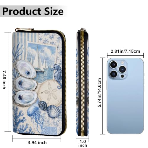 Image of Women's Wallets Credit Card Holder Money Leather Long Wallet | Long wallet with Wristlet,Large Capacity with Zip-Around Phone Purse for Women Ladies Girls,Blue Collage