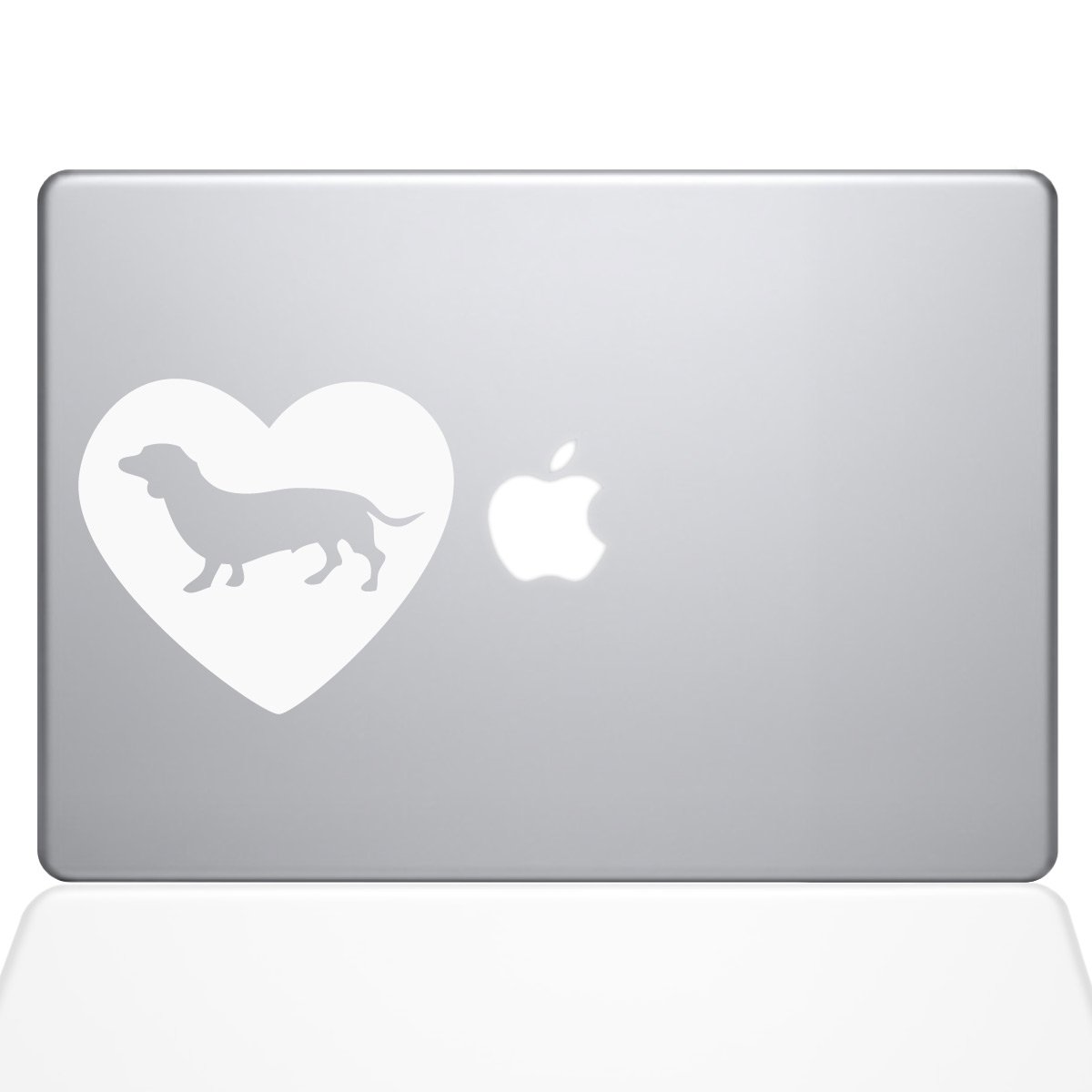 The Decal Guru Heart Dachshund Macbook Decal Vinyl Sticker - 11" Macbook Air - White (1324-MAC-11A-W)