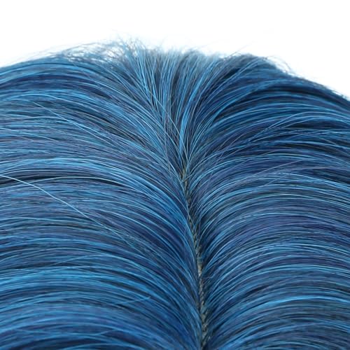Image of PATTNIUM Blue Short Curly Wavy Wigs for Kids Girls Mixed Blue Side Part Shoulder Length Heat Resistant Synthetic Wig Halloween Cosplay Costume Party Wigs