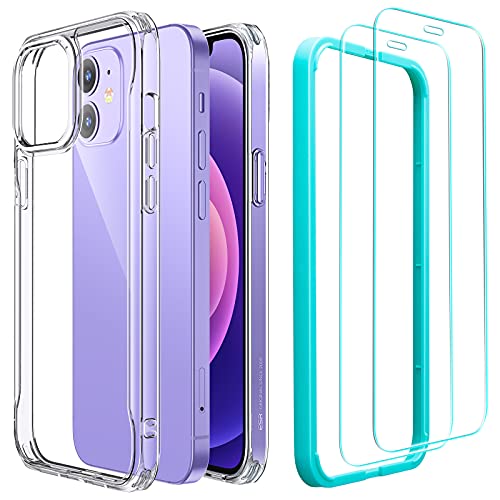 ESR Hybrid Sidekick Compatible with iPhone 12 Case and iPhone 12 Pro Case with 2 Tempered Glass Screen Protectors [Anti-Yellowing Hard Back] [Shockproof Protection] [Ergonomic Bumper], 6.1", Clear
