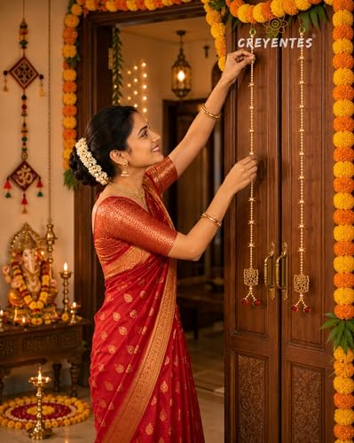 Image of CREYENTES Torans for Entrance Main Door for Stylish Decoration Hangings Home Thoranam Traditional Bandarban Dwar Bandhan Jhumar Pooja Room Decor(Ganesh Latkan)