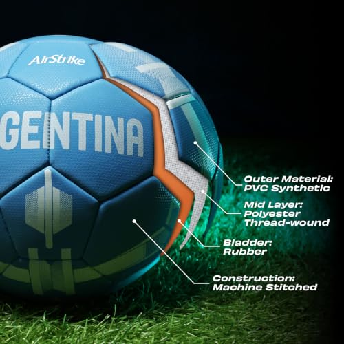 Image of Nivia Airstrike Football (Argentina) Training Ball, 32 Panels, Butyl Bladder, Made for Beginners, to Play On Both Natural and Artificial Grass (Blue, Size-5)