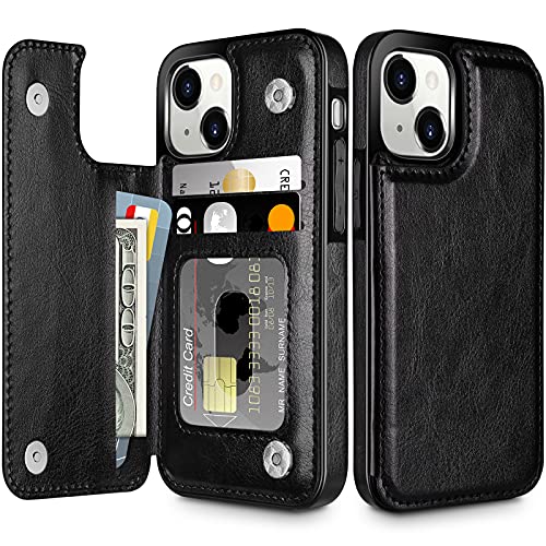 Coolden Coque pour iPhone 13 Pochette de Portefeuille Coque de Protection Antichoc avec Flip Fermeture Magnétique Support Slot de Emplacement Carte Étui Housse Premium en Cuir PU pour iPhone 13-Noir Cover