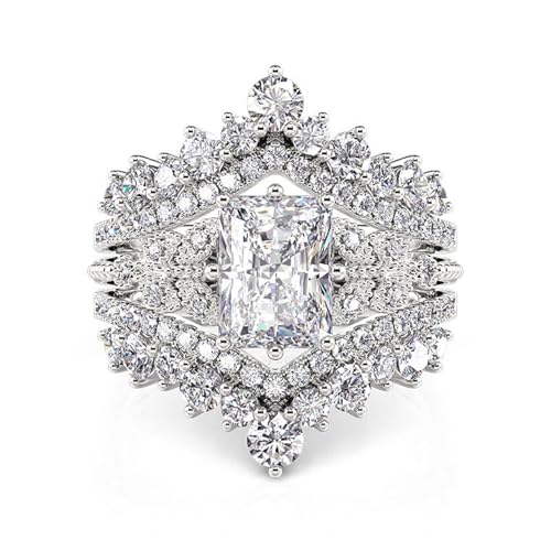 Jeulia 2PCS Interchangeable Engagement Ring Set for Women; 925 Sterling Silver Radiant Cut Butterfly Eternity Ring Band Romantic Wedding Bridal Set with Jewelry Gift Box