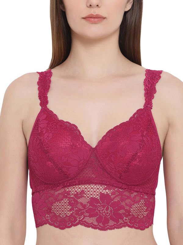 Image of Clovia Women Lace Solid Padded Full Cup Wire Free Bralette Bra