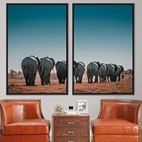 2 Piece Framed Canvas Wall Art Elephants Canvas Prints Home Artwork Decoration for Living Room,Bedroom - 16