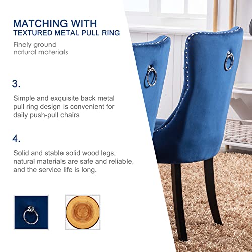 Qtivii Upholstered Dining Chairs Set Of 6, Velvet Dining Room Chairs With Button Back, Nailhead Trim, Tufted Dining Chairs For Kitchen, Bedroom, Restaurant (Blue) #TOP2