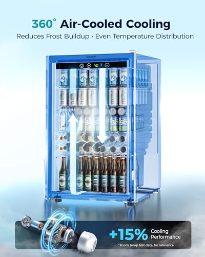 Image of EUHOMY 4.5 Cu.ft Beverage Refrigerator and Cooler, 145 Can Mini fridge with Glass Door for Soda Beer Wine, Small Drink Dispenser with Digital Adjustable Thermostat for Home Office Bar