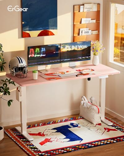 Image of ErGear Height Adjustable Electric Standing Desk, 55 x 28 Inches Sit Stand up Desk, Memory Computer Home Office Desk, Pink