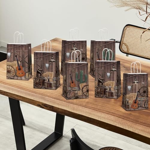 12 PCS Cowboy Party Favor Bags Western Paper Gift Goodie Candy Treat Bags Bulk with Handle Wild West Rodeo Birthday Party Decorations for Cowgirl Kids Boys Baby Shower Bachelorette Supplies Favors by ZOIIWA - Image 5