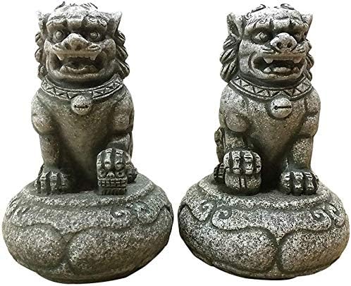 JUZZQ Resin Stone Chinese Feng Shui Sculptures Statues Home Furnishings Figurines Crafts Decor Ornament Beijing Lions Pair Fu Foo Dogs Statues Decor Prosperity Home and Office Garden (A Pair)